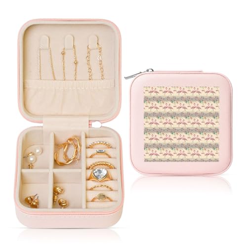 ENGhjes Kleine Schmuckschatulle mit Flamingo- und Blumendruck, Reise-Schmuckkästchen, Mini-Schmuckaufbewahrung, Vitrine für Damen von ENGhjes