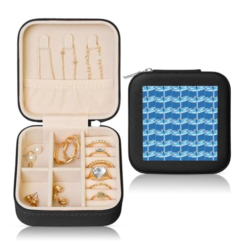 ENGhjes Kleine Schmuckschatulle mit Libellen-Druck, Reise-Schmuckschatulle, Mini-Schmuck-Aufbewahrungsvitrine für Damen von ENGhjes