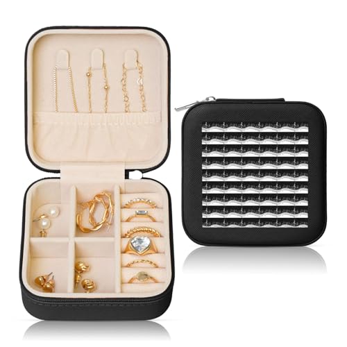 ENGhjes Kleine Schmuckschatulle mit Musiknoten-Druck, Reise-Schmuckkästchen, tragbar, Schmuck-Aufbewahrungsvitrine für Damen, Schwarz / Weiß von ENGhjes