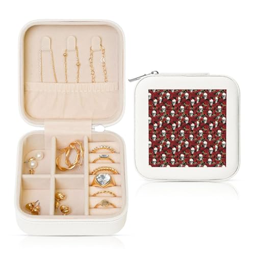 ENGhjes Kleine Schmuckschatulle mit Rosen-Schädel-Druck, Reise-Schmuckschatulle, Mini-Schmuck-Aufbewahrungsvitrine für Damen von ENGhjes