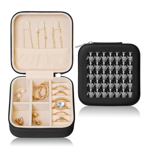 ENGhjes Kleine Schmuckschatulle mit Totenkopf-Druck, Reise-Schmuckschatulle, Mini-Schmuck-Aufbewahrungsvitrine für Damen von ENGhjes
