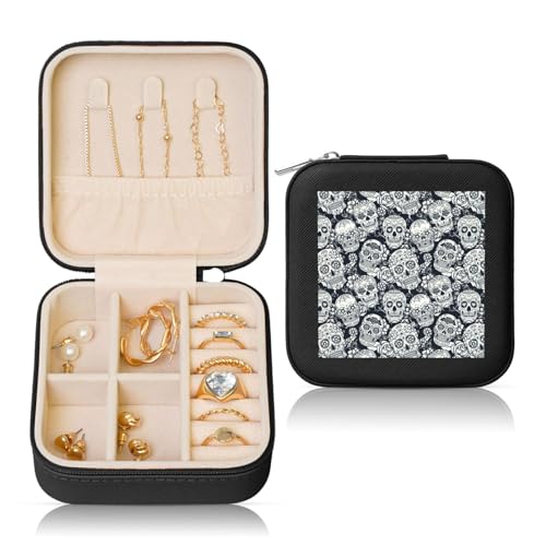 ENGhjes Kleine Schmuckschatulle mit Totenkopf-Motiv, Reise-Schmuckkästchen, Mini-Schmuckaufbewahrung, Vitrine für Damen von ENGhjes