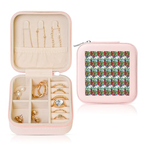 ENGhjes Kleine Schmuckschatulle mit Vogel-, Schmetterlings- und Blumendruck, Reise-Schmuckkästchen, Mini-Schmuckaufbewahrung, Vitrine für Damen von ENGhjes
