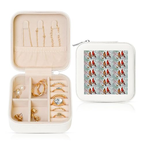 ENGhjes Kleine Schmuckschatulle mit Vogel-Druck, Reise-Schmuckschatulle, Mini-Schmuck-Aufbewahrungsvitrine für Frauen von ENGhjes