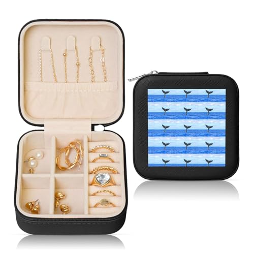 ENGhjes Kleine Schmuckschatulle mit Walschwanz-Druck, Reise-Schmuckkästchen, Mini-Schmuckaufbewahrung, Vitrine für Damen von ENGhjes