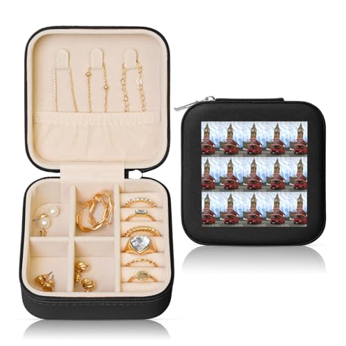 ENGhjes Kleine Schmuckschatulle mit englischem Auto-Druck, Reise-Schmuckschatulle, Mini-Schmuckaufbewahrung, Vitrine für Damen von ENGhjes