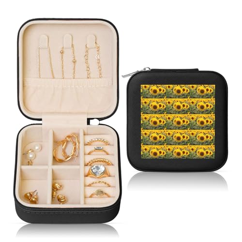 ENGhjes Kleine Schmuckschatulle mit gelbem Sonnenblumendruck, Reise-Schmuckkästchen, tragbar, Schmuckaufbewahrung, Vitrine für Damen von ENGhjes