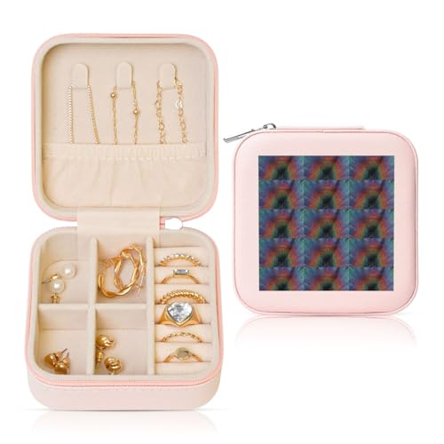 ENGhjes Kleine Schmuckschatulle mit holografischem Träumen-Druck, Reise-Schmuckkästchen, Mini-Schmuckaufbewahrung, Vitrine für Damen von ENGhjes
