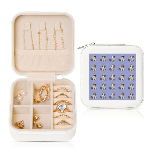 ENGhjes Kleine Schmuckschatulle mit niedlichem Mops-Aufdruck, Reise-Schmuckschatulle, Mini-Schmuckaufbewahrung, Vitrine für Damen von ENGhjes