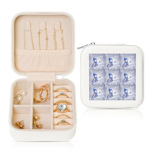 ENGhjes Kleine Schmuckschatulle mit niedlichem Schneemann-Druck, Reise-Schmuckschatulle, Mini-Schmuck-Aufbewahrungsvitrine für Damen von ENGhjes