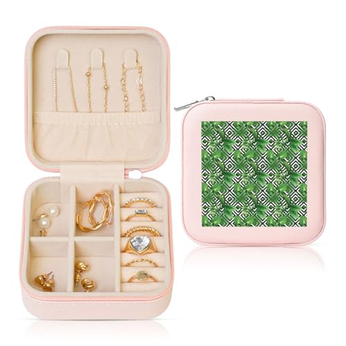 ENGhjes Kleine Schmuckschatulle mit tropischem Blätterdruck, Reise-Schmuckschatulle, Mini-Schmuckschatulle, tragbare Schmuckaufbewahrung, Vitrine für Frauen von ENGhjes