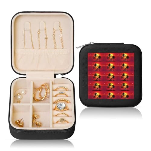 ENGhjes Kleine Schmuckschatulle mit tropischem Sonnenuntergang-Druck, Reise-Schmuckkästchen, tragbar, Schmuckaufbewahrung, Vitrine für Frauen von ENGhjes