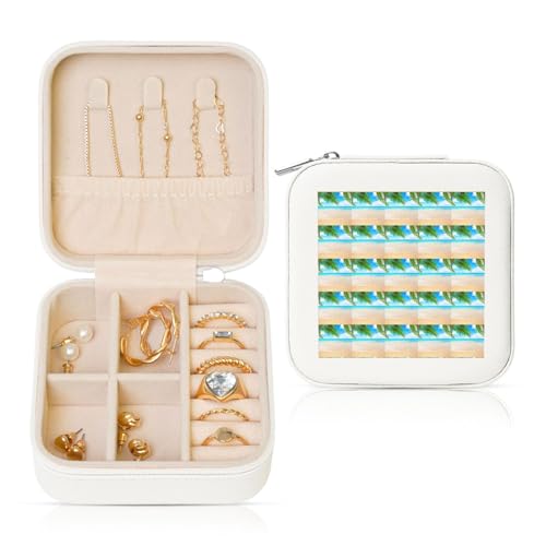 ENGhjes Kleine Schmuckschatulle mit tropischem Strandpflanzen-Motiv, Reise-Schmuckschatulle, Mini-Schmuck-Aufbewahrungsvitrine für Damen von ENGhjes