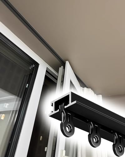 Vorhangschiene Unsichtbare Vorhangschiene Zur Deckenmontage – 1cm Tiefe, 24 Inch 30 Inch 40 Inch 120cm Länge Einbau-Vorhangschiene Aus Aluminium für Hochbetten/Fenster(Black,410cm/161.4in/13.5ft) von ENHEN