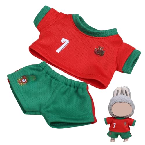 Bekleidungs Set für La-bubu 17cm Puppen Fußball Trikots Sommer Kleidung für Fußball Fans (Keine Puppe enthalten) (Rot) von ENIXWH