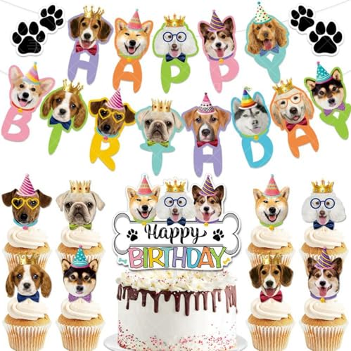 ENIXWH Hund Party Deko Partygeschirr Girlande Cupcake Toppers Dekoration mit Happy Birthday Banner Tortendeko für Kinder Dog Party Dekorationen ENIXWH Hund Party Deko Partygeschirr Girlande Cupcake Toppers Dekoration mit Happy Birthday Banner Tortendeko für Kinder Dog Party Dekorationen von ENIXWH