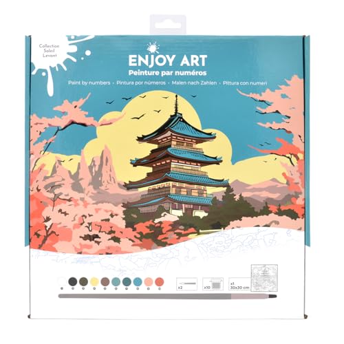 ENJOY ART Malen nach Zahlen, Acryl auf Leinwandkarton, 30 x 30 cm, für Kinder und Erwachsene, Kreativ-Set, einfach für Anfänger, mit Farbe und Pinseln, Kollektion aufgehende Sonne, Pagode ENJOY ART Malen nach Zahlen, Acryl auf Leinwandkarton, 30 x 30 cm, für Kinder und Erwachsene, Kreativ-Set, einfach für Anfänger, mit Farbe und Pinseln, Kollektion aufgehende Sonne, Pagode von ENJOY ART