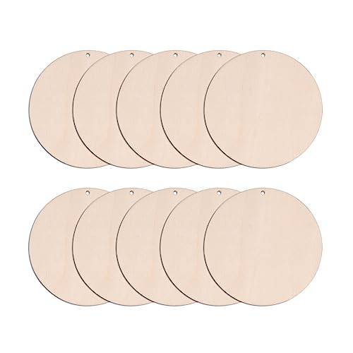ENLACE 10 Stück Runde Holzscheiben mit Loch, Runde Holzscheiben 10 cm Durchmesser, Holzscheiben zum Basteln für DIY Handwerk, Hängende Dekoration, Malerei, Türschilder von ENLACE