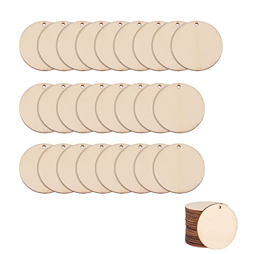 ENLACE 25 Stück Runde Holzscheiben mit Loch, Runde Holzscheiben 5 cm Durchmesser, Kleine Holzscheiben zum Basteln für DIY Schlüsselanhänger, Hängende Dekoration, Malerei von ENLACE
