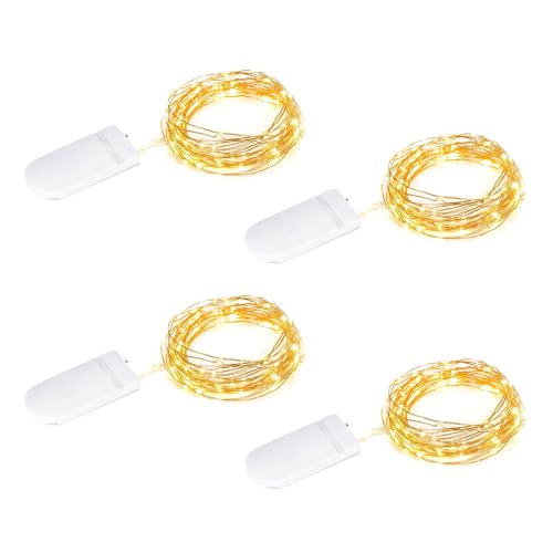 ENLACE 4 Stück LED Lichterkette mit Batterie, 2M 20 LED Micro Lichterkette mit CR2032 Batterie, DIY kleine Lichterketten für Party, Hochzeit, Weihnachten, Halloween, Flasche Deko, WarmWeiß von ENLACE