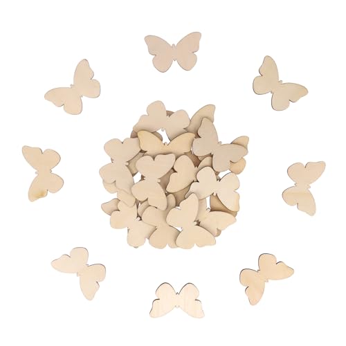 ENLACE 50 Stück Holz Schmetterling Scheiben, DIY Holzscheiben Deko, Holz Schmetterling zum Bemalen, Schmetterlinge Holzplättchen für Bemalen, Dekorieren, Geschenk, DIY Basteln, Scrapbooking von ENLACE