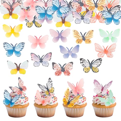 ENLACE 72 Stück Schmetterlinge Muffin Deko,Schmetterlinge Tortendeko Geburtstag,Schmetterlinge Deko Torte Hochzeit Kuchen Deko,Schmetterlings Cupcake Toppers für Hochzeit,Geburtstag von ENLACE