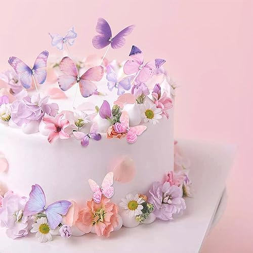 ENLACE 8 Stück Schmetterlinge Torten Deko, 3D Schmetterling Tortendeko mit Kristall, Schmetterlinge Kuchen Deko für Geburtstag Party Mädchen Hochzeitstorte Deko Babyparty, Gemischte Lila von ENLACE