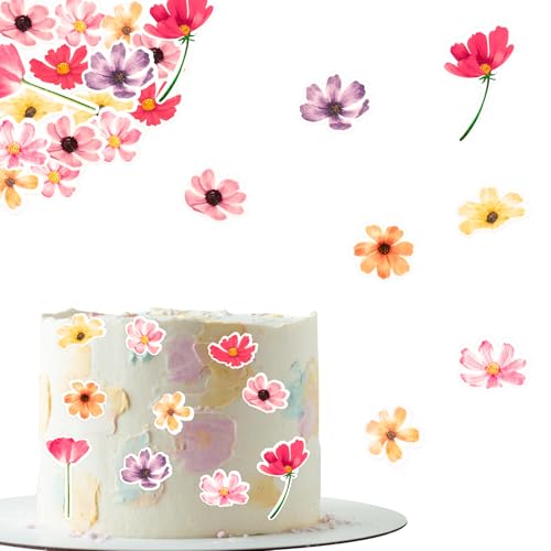 ENLACE Tortendeko Blumen Essbar,52 Stück Essbare Blumen für Torte Rosa,Essbare Blüten Tortendeko Geburtstag, Esspapier Blüten Deko Torte,Wildblumen Kuchen Deko Hochzeit,Wildblumen Cupcake Deko Taufe von ENLACE