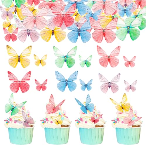 ENLACE Schmetterlinge Tortendeko Essbar,72 Stück Bunt Schmetterlinge Deko Torte,Essbare Schmetterling für Torte,Esspapier Tortendeko Schmetterling Kuchen Deko,Cupcake Topper Hochzeit Geburtstag von ENLACE