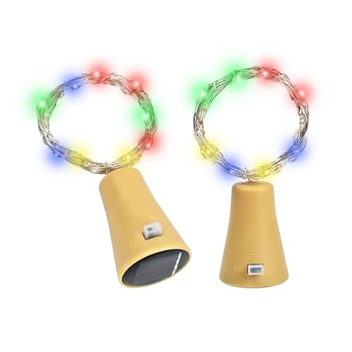 ENLACE Flaschenlicht Solar, 2 Stück Flaschenlichterkette Korken, 2M 20 LED Flaschenlicht Solar, Lichterkette Flaschenkorken für Hochzeit, Weihnachten, Garten, Party Deko, Bunt von ENLACE