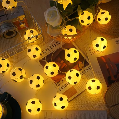 ENLACE Fußball Lichterkette, 1,5M 10 LED Lichterkette Kinderzimmer Fußball, Warmweiß Fussball Lichterketten Innen für Hochzeit, Themenparty, Weihnachten, Kinderzimmer, Party Deko von ENLACE