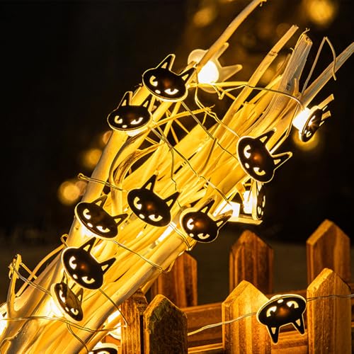 ENLACE Halloween Katzen Lichterkette, 2M 20 LED Schwarze Katzenköpfe Lichterkette Batteriebetrieben, Katzen Lichterketten für Halloween Herbstdeko Erntedankfest Party Deko ENLACE Halloween Katzen Lichterkette, 2M 20 LED Schwarze Katzenköpfe Lichterkette Batteriebetrieben, Katzen Lichterketten für Halloween Herbstdeko Erntedankfest Party Deko von ENLACE
