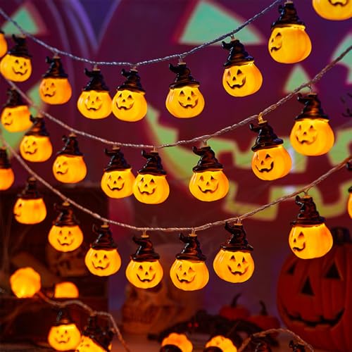 ENLACE Halloween Kürbis lichterkette, 1,5M 10 LED Hut Kürbis Lichterketten Batteriebetrieben, Pumpkin Lichterkette für Halloween Deko, Party, Garten, Fenster Dekor, Innen und Außen, Warmweiß ENLACE Halloween Kürbis lichterkette, 1,5M 10 LED Hut Kürbis Lichterketten Batteriebetrieben, Pumpkin Lichterkette für Halloween Deko, Party, Garten, Fenster Dekor, Innen und Außen, Warmweiß von ENLACE