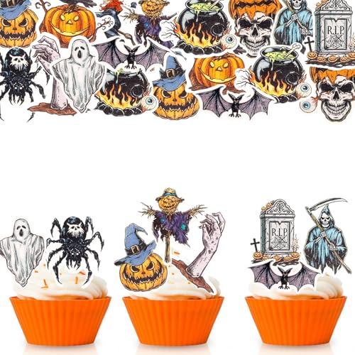 ENLACE 48 Stück Essbare Tortendeko Halloween Deko Kuchen, Halloween Deko Torte Essbar,Cupcake Topper mit Fledermaus Geist RIP Hexe Kürbis,Esspapier Fledermaus Muffin Dekoration für Horrorparty ENLACE 48 Stück Essbare Tortendeko Halloween Deko Kuchen, Halloween Deko Torte Essbar,Cupcake Topper mit Fledermaus Geist RIP Hexe Kürbis,Esspapier Fledermaus Muffin Dekoration für Horrorparty von ENLACE