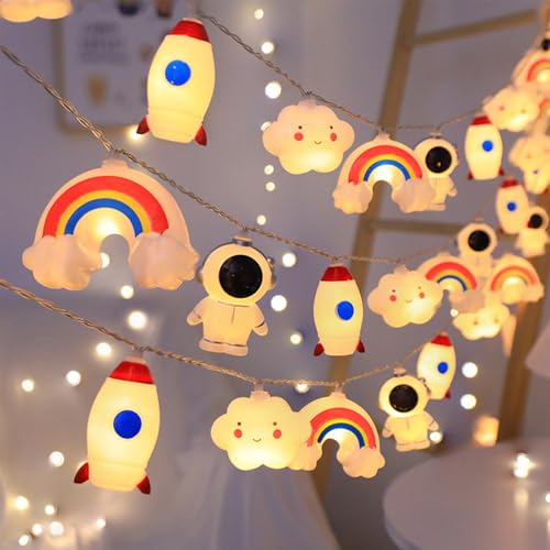 ENLACE Kinder Lichterkette, 1,5M 10 LED Wolke Regenbogen Astronaut Rakete Lichterkette Kinderzimmer, Lichterkette Innen Außen für Kinderzimmer Fenster Garten Hochzeit Geburtstagsparty Zimmer Deko von ENLACE