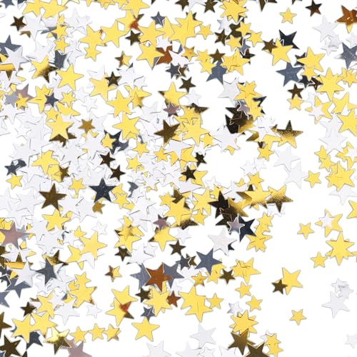 ENLACE Konfetti Sterne Geburtstag Tischdeko Weihnachten, 4000 Stück Glitzer Sterne Deko, Gold Silber Streudeko Hochzeit, Pailletten Confetti, Jubiläum Party Deko von ENLACE