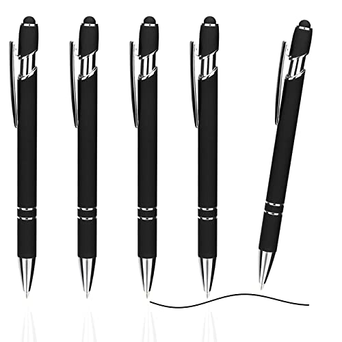 ENLACE Kugelschreiber Hochwertig Ergonomische Kugelschreiber mit Touchpen,5 Stück Rutschfeste Griffzone Schwarz Kugelschreiber,Kuli Metall Kugelschreiber Set für Büro und Haushalt von ENLACE