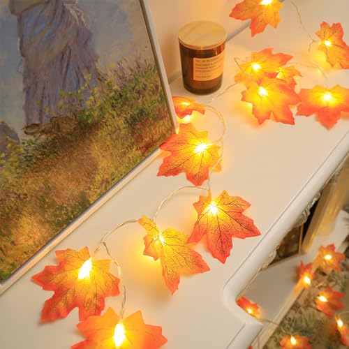 ENLACE LED Ahornblatt Lichterkette, 6M 40 LED Herbstblätter Lichterketten Batteriebetrieben, Herbst Lichterkette für Herbstdeko Erntedankfest Halloween Weihnachten Tischdeko Party Deko von ENLACE