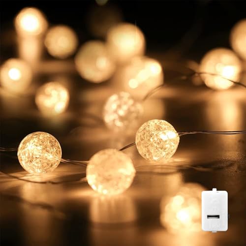 ENLACE LED Crackle Ball Lichterkette, 2m Länge, 20 LEDs, Warmweiß, Knopfzellenbatterie-Betrieb von ENLACE