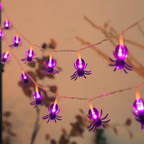 ENLACE LED Halloween Lichterkette, Violette Spinnen Design, 3 Meter, 20 LEDs, Batteriebetrieben mit Blinkfunktion von ENLACE