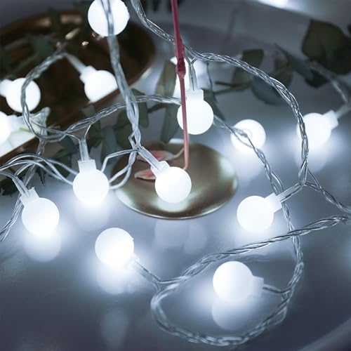 ENLACE LED Kugel Lichterkette, 3M 20 LED Weiße Lichterkette Kugeln Batteriebetrieben mit Blinkfunktion, Globe Lichterketten für Hochzeit, Party, Weihnachten, Garten, Zimmer, Innen, Außen von ENLACE