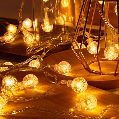 ENLACE LED Lichterkette Kugel, 3M 20 LED Kristall Globe Lichterkette Warmweiß, Durchmesser 2,3 cm, Lichterketten Kugeln für Hochzeit, Balkon, Weihnachten, Schlafzimmer, Party, Innen Außen Deko von ENLACE