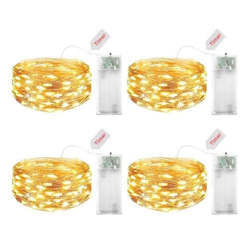 ENLACE LED Lichterkette, 3m, 30 LEDs, Warmweiß, Timer-Funktion, Batteriebetrieb, 4er Set von ENLACE