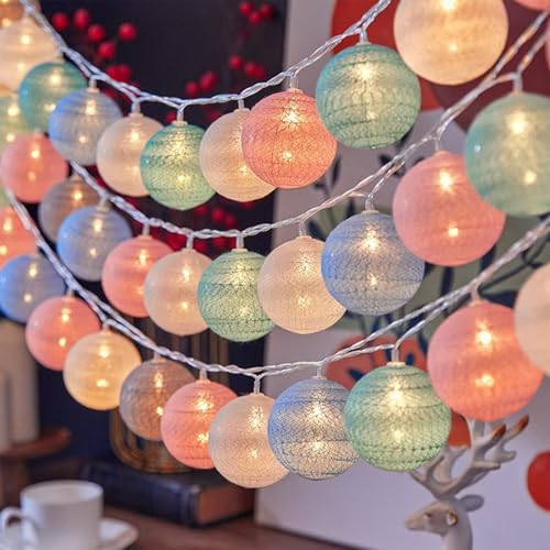 ENLACE LED Lichterkette Baumwollkugeln, 3M 20 LED Cotton Ball Lichterketten Batteriebetrieben, Macaron Baumwollkugeln Lichterkette für Kinderzimmer, Hochzeit, Weihnachten, Wohnheim, Party Deko von ENLACE
