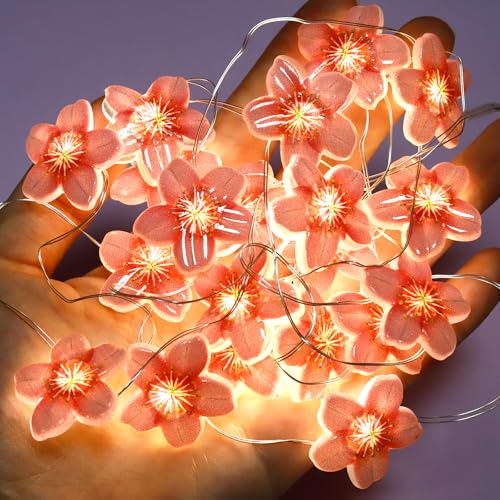 ENLACE LED Lichterkette Kirschblüten, 2M 20 LED Lichterkette Blumen Girlande, Lichterketten Innen Batterie, Blumen Girlande Dekorative Lichter für Frühlingsdeko, Hochzeits, Partys, Garten von ENLACE