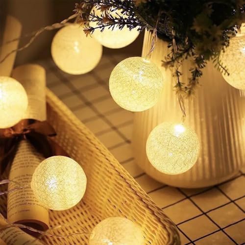 ENLACE LED Lichterkette Baumwollkugeln, 1,5M 10 LED Cotton Ball Lichterketten Kugeln, 3cm Durchmesser Baumwollkugeln Lichterkette für Kinderzimmer, Hochzeit, Weihnachten, Party Deko, Weiß von ENLACE