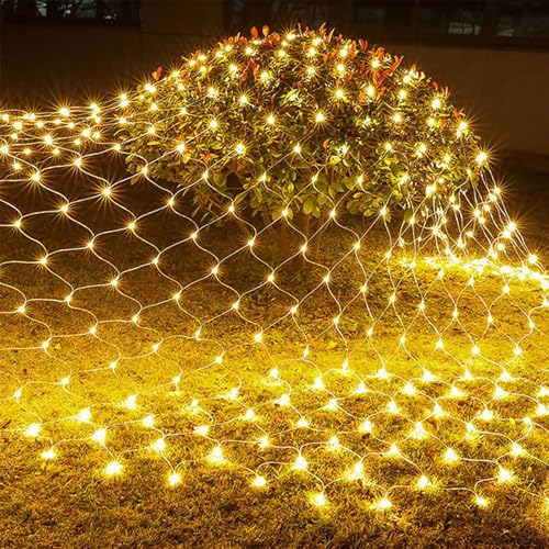 ENLACE LED Lichternetz Außen, 1,5x1,5m 96 LED Lichterkette Außen Netz Warmweiß, Lichternetz Lichtervorhang mit Stecker, 8 Modi, für Büsche Garten Weihnachtsbaum Zimmer Balkon von ENLACE