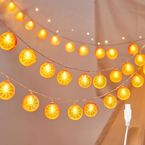 ENLACE LED Orangenscheiben Lichterkette, 3M 20 LED Lichterkette Orange, USB-Betrieben, Zitronen Lichterketten für Terrasse, Schlafzimmer, Party, Hochzeit, Bar, Weihnachtsfeier, Innen und Außen von ENLACE