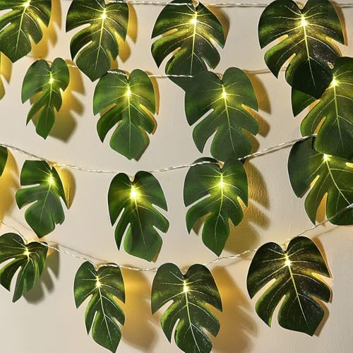 ENLACE Lichterkette Palmenblätter, 1,5M 10 LED Blätter Lichterkette Batteriebetrieben, Tropische Hawaii Lichterketten, Sommer Lichterketten für Hawaii Party, Sommerpartys, Strand Deko von ENLACE