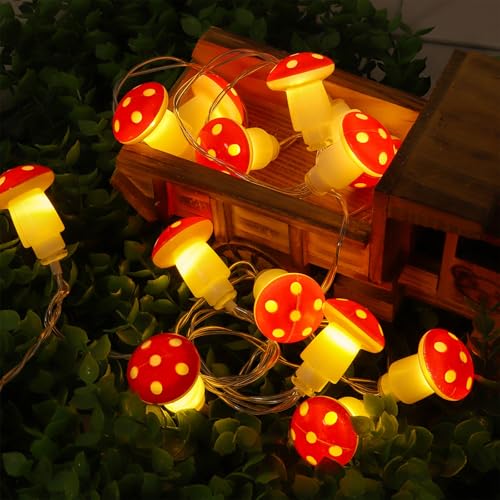 ENLACE LED Pilz-Lichterkette, 1,5M 10 LED Fliegenpilz Lichterkette Batteriebetrieben, Warmweiß Mushroom Lichterketten für Innen Außen Garten Schlafzimmer Party Weihnachten Balkon von ENLACE